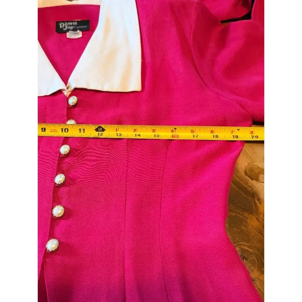 Vintage Dawn Joy Fashions 2-Piece Skirt Suit Pink Fuchsia Pearl Buttons